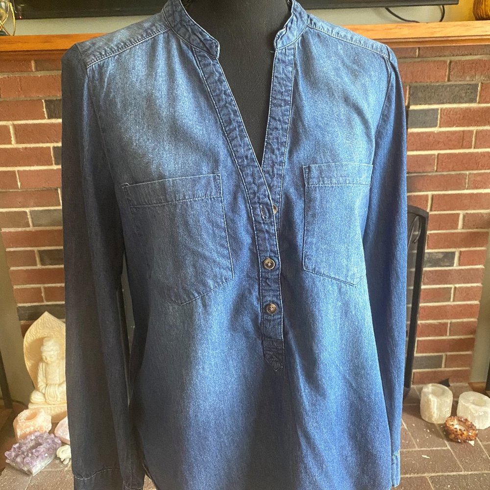 LAUREN CONRAD denim pull over top
